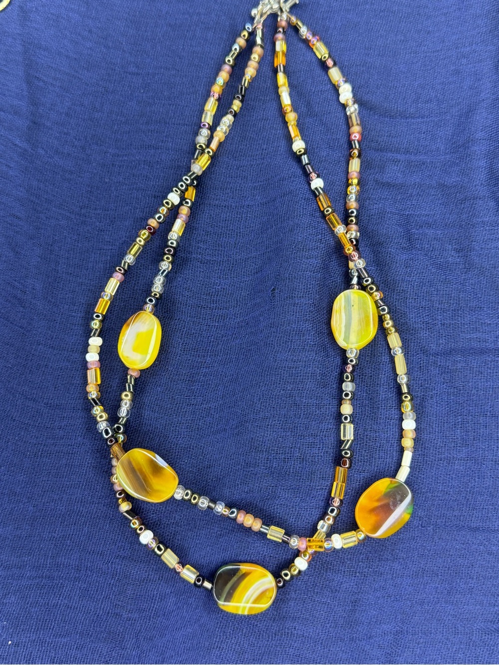 Handmade Yellow Glass Bead Multi-Strand Necklace
